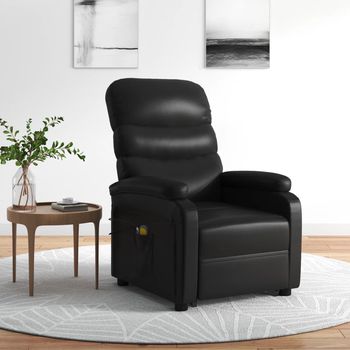 vidaXL Sillón de masaje elevable cuero sintético negro