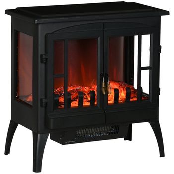 Homcom Chimenea Eléctrica 1000W/2000W con Ventanas 60x37x60.5cm Negra