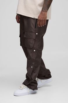 Pantalón Plus Cargo Ajustado De Campana Con Cintura Elástica, Brown