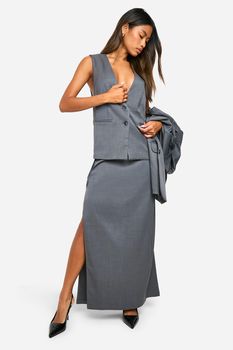 Falda Maxi Jaspeada Fruncida, Gris