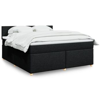 vidaXL Cama box spring con colchón tela negro 180x200 cm