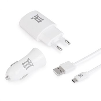 Maillon Kit de Viaje 3 en 1 Cargador USB 2.4A blanco + Cargador de Coche 2.4A + Micro USB 2.4A 1m