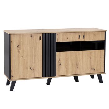 Mueble aparador de madera y cristal tintado negro led 140x78x41cm