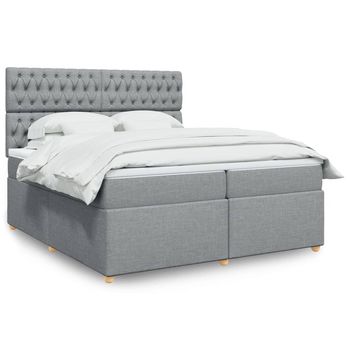 vidaXL Cama box spring con colchón tela gris claro 200x200 cm