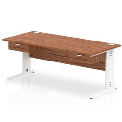 Impulse 1800x800 Desk Walnut/White Cable Managed 2x1 Drawer Fixed Peds