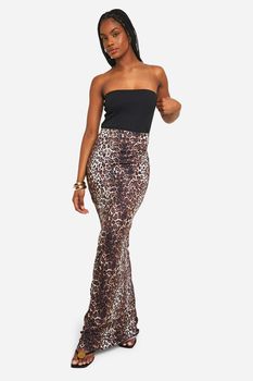 Falda Tall Maxi De Tela Jersey Con Estampado De Leopardo, Brown