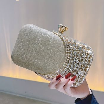 Bolso de mano de boda decorado con pedrería, bolsos de noche brillantes para mujeres, elegantes bolsos de mano para fiestas y promociones para el Festival de Música de Carnaval