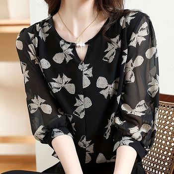 Blusa con Estampado Floral de Lunares y Recortes, Elegante Blusa de Media Manga para Primavera y Verano, Ropa de Mujer