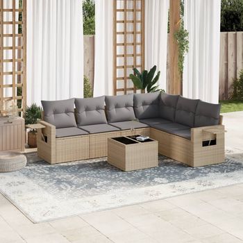 vidaXL Set sofás de jardín 7 piezas y cojines ratán sintético beige