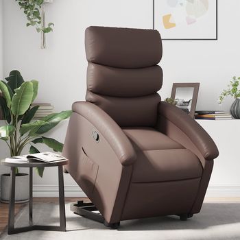 vidaXL Sillón reclinable elevable cuero sintético marrón