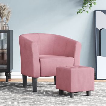 vidaXL Sillón con taburete terciopelo rosa