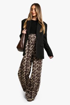 Pantalón Premamá De Pernera Ancha Y Popelina Con Estampado De Leopardo, Brown