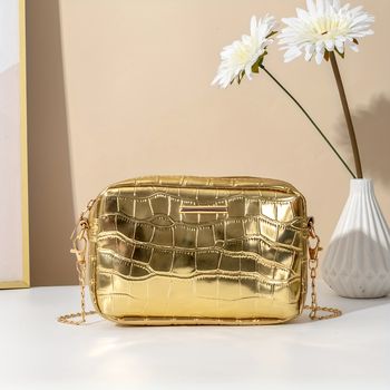 Bolso Cuadrado Con Estampado De Cocodrilo, Bolso Cruzado Con Cadena De Moda, Mini Bolso Dorado De Mano Para Mujer