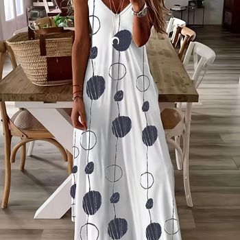 Vestido Largo De Tirantes Con Escote En V De Lunares, Estilo Vacacional Para Primavera Y Verano, Ropa De Mujer