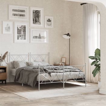 vidaXL Estructura cama sin colchón con estribo metal blanco 140x190 cm