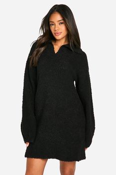 Vestido Mini Oversize De Borreguito Con Cuello, Negro