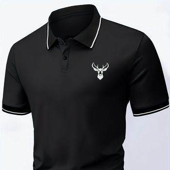 Camisa polo de manga corta y botones casuales para hombres con estampado de alces, polo para hombres para el verano, tops para hombres