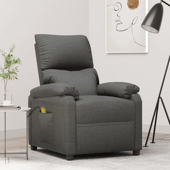 vidaXL Sillón de masaje de tela gris oscuro