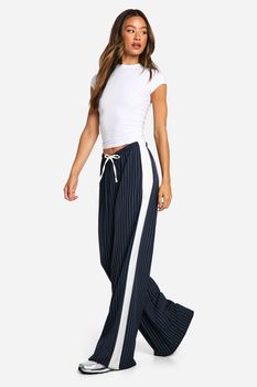 Pantalón Tall De Pernera Ancha Con Línea En Contraste Y Cordón Elástico, Navy