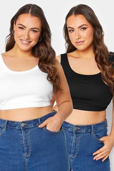 Yours Juego De 2 Tops Cortos: Blanco Y Negro, Mujer Curvy Y Tallas Grandes, Yours