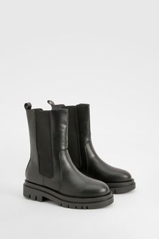 Botas Chelsea De Holgura Ancha Y Caña Alta Con Suela Gruesa, Negro