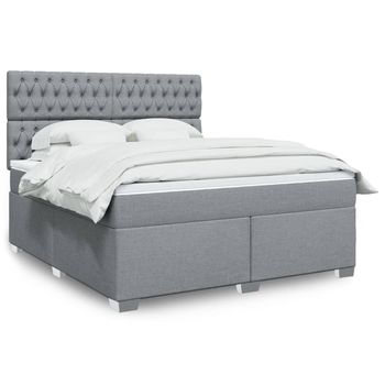 vidaXL Cama box spring con colchón tela gris claro 180x200 cm