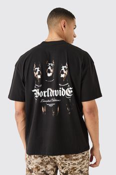 Camiseta Oversize Recta Con Estampado Gráfico De Perro Worldwide, Negro