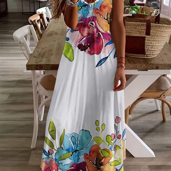 Vestido largo con estampado floral y cuello en V, vestido casual de manga corta para verano y primavera, ropa de mujer.