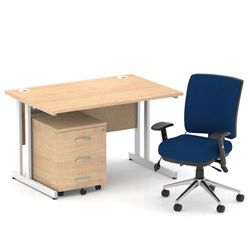 Impulse 1200 Desk Maple/White Cantilever 3 Dr Mobile Ped Blue Chair