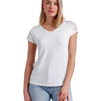 Admas Blusa Camiseta de manga corta Puntilla Hombro para mujer