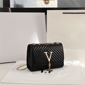 Bolso de hombro cuadrado clásico para mujer, bolso de cadena con detalle acolchado, bolso versátil con decoración de borla