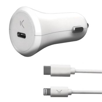 Ksix Cargador de Coche para iPhone 18W Power Delivery + Cable USB-C Lightning