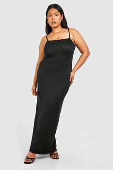 Vestido Plus Maxi De Tirantes Con Escote En U, Negro