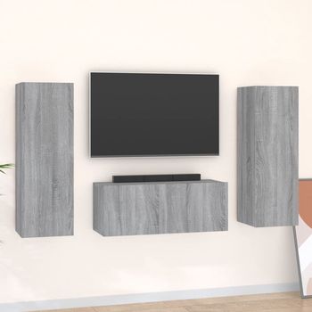 vidaXL Set de muebles para TV 3 pzas madera contrachapada gris Sonoma