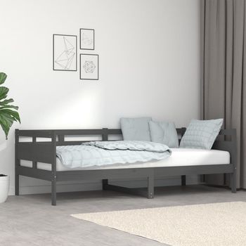 vidaXL Sofá cama sin colchón madera maciza de pino gris 90x200 cm