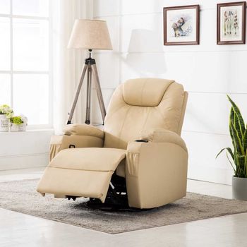 vidaXL Sillón de masaje mecedora de cuero sintético crema