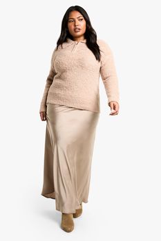 Falda Plus Maxi De Raso Con Cordón Elástico, Beige