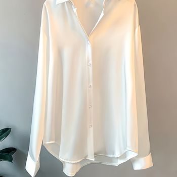 Camisa sólida con botones delanteros, camisa de manga larga versátil para primavera y otoño, ropa de mujer