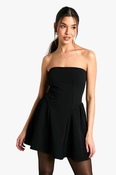 Vestido Mini Palabra De Honor Con Falda Y Vuelo, Negro