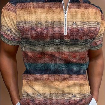 Camisa De Golf De Media Cremallera Con Bloques De Color Para Hombre, Camisa De Ajuste Regular De Manga Corta Para Uso Casual Al Aire Libre En Verano, Ropa De Hombre