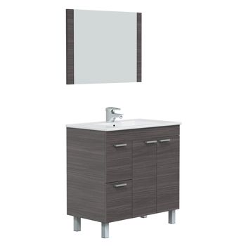 Mueble de baño 2 puertas 2 cajones con espejo, sin lavabo, 80 cm