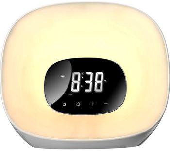 GROOV-E Curve Wake-Up Light with FM Radio & Clock - White, White