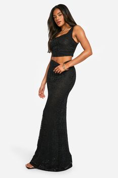 Falda Maxi De Encaje, Negro