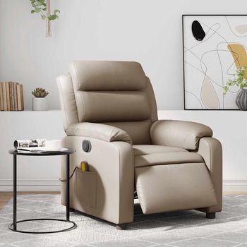 vidaXL Sillón reclinable de masaje eléctrico cuero sintético capuchino