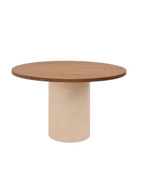 Mesa comedor redonda madera marrón oscuro y microcemento beige 120cm