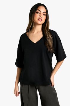 Camiseta Oversize Con Escote De Pico, Negro