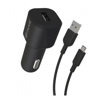 Muvit for Change Pack Cargador Coche USB 2.4A 12W + Cable Micro USB 2.4A 1.2m Negro