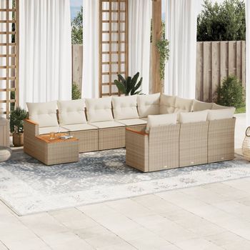 vidaXL Set de sofás de jardín 11pzas con cojines ratán sintético beige