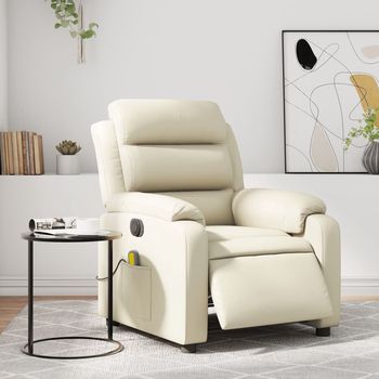 vidaXL Sillón de masaje reclinable eléctrico cuero sintético crema