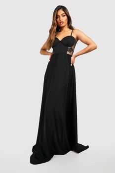 Vestido Maxi Estilo Corsé Con Encaje, Negro